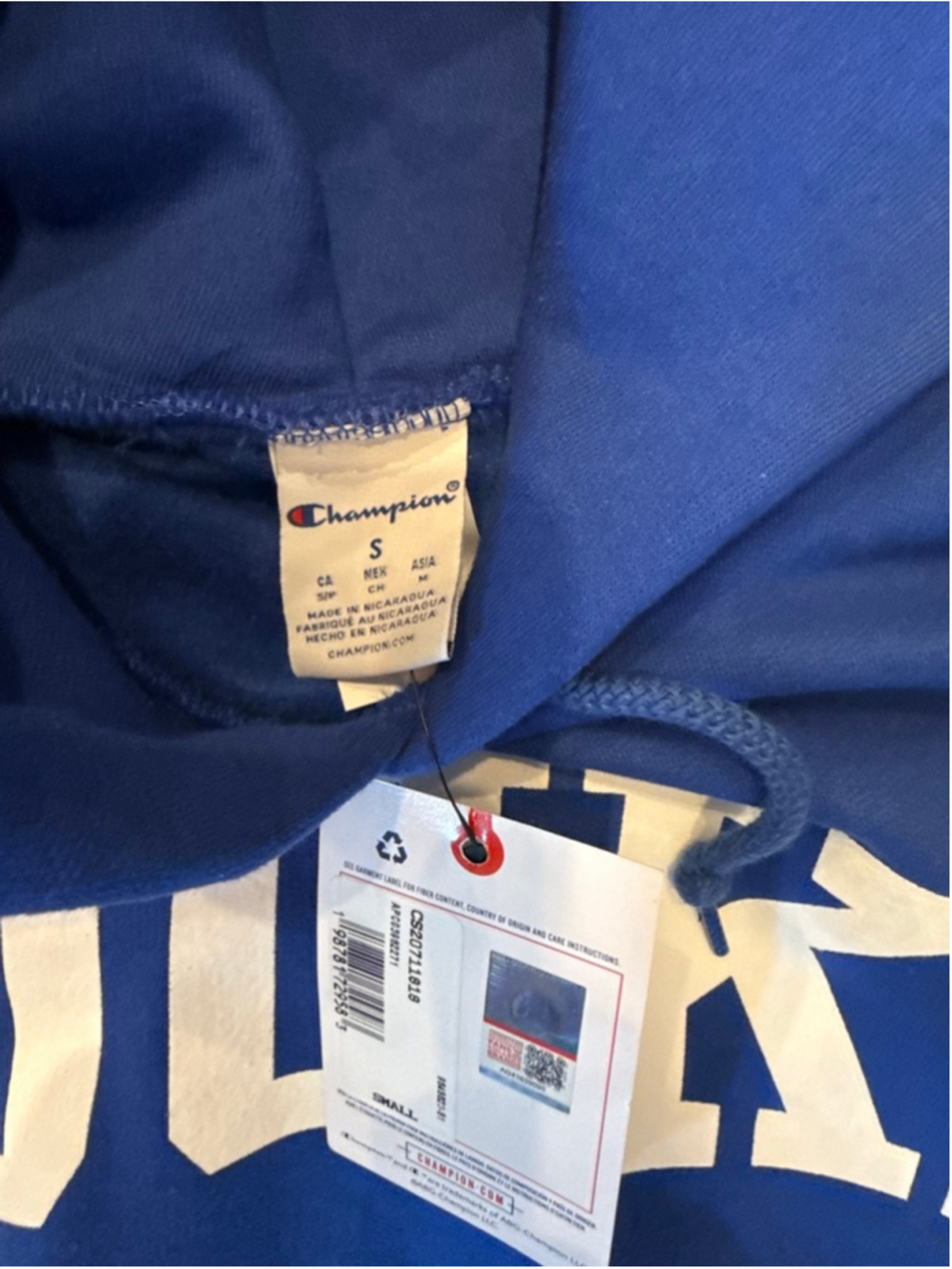 Men's Champion Duke Blue White Hoodie S - Picture 4 of 4